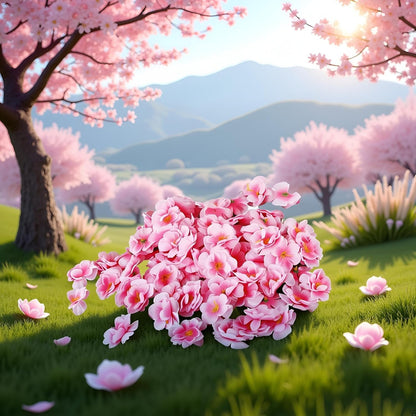 100 Pcs Pink Artificial Cherry Blossoms Heads Silk Peach Flowers Faux Flower Heads Fake Small Flowers Floral Decors Party Decoration Artificial for DIY Home Wedding Crafts Decoration