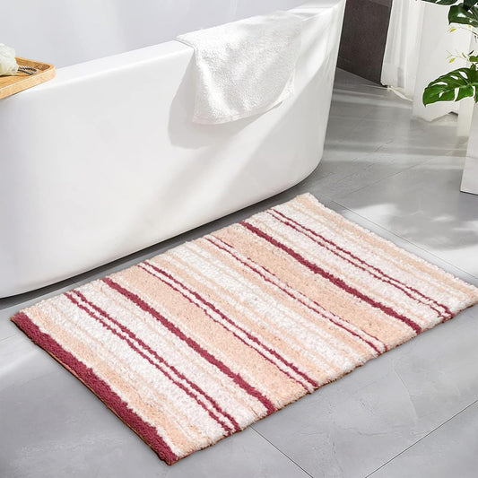 Chardin home Maui Bath Mat, 21 x 34 Inches | Non Slip Bathroom Rug, Machine Washable, Plush, Highly Absorbent | White-Pink