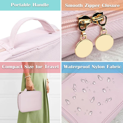 Travel Jewelry Organizer Case,Small Jewelry Bags for Traveling, Jewelry Binder with 24 Pcs Clear Zipper Velvet Pouches (Pink)