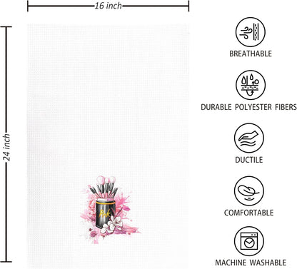 kunlisa Pink and Black Towels Bathroom Sets of 4,Modern Makeup Brush Perfume Kitchen Dish Towels, Pink and Black Bathroom Décor,14x26 Inch