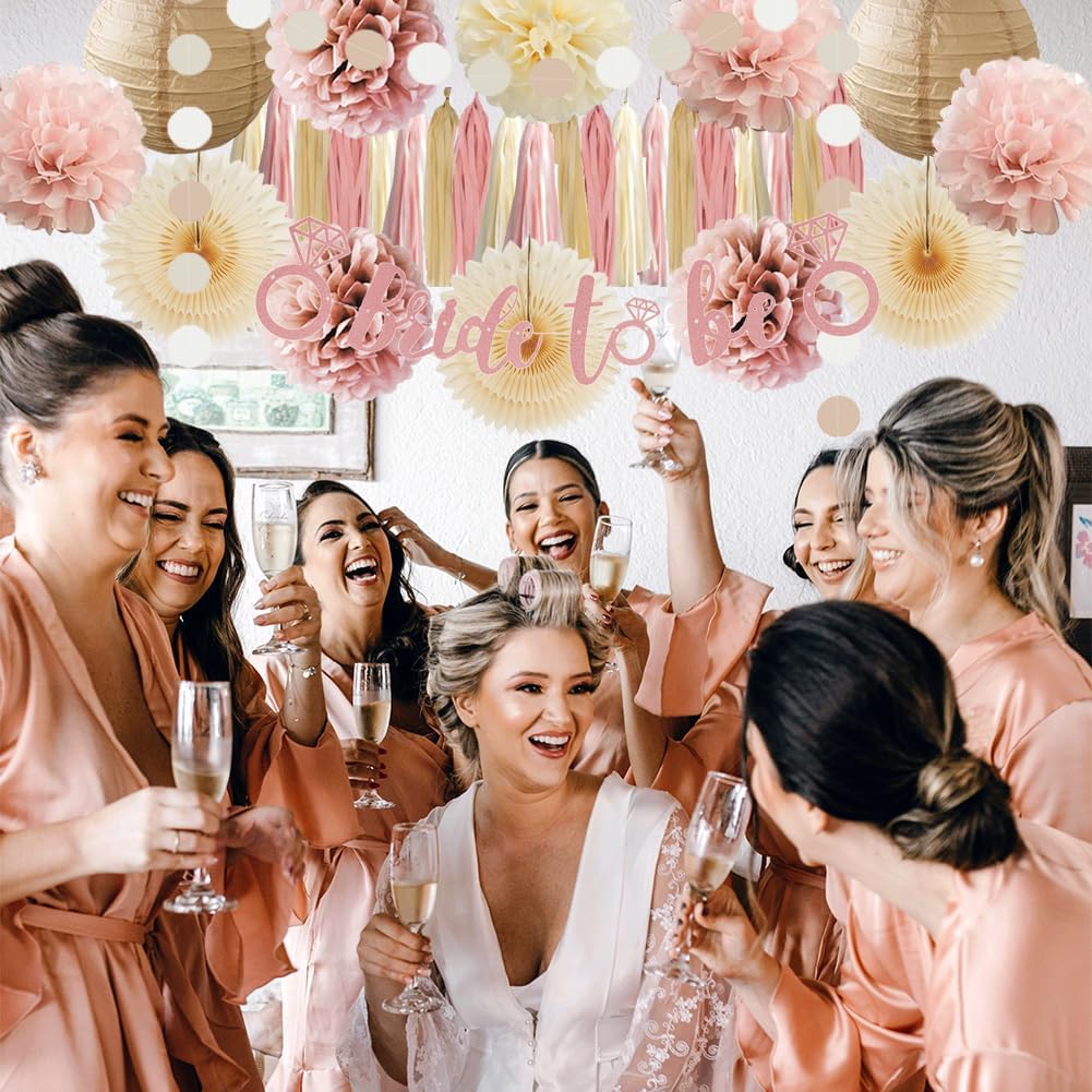 Dusty Rose Boho Bridal Shower Decorations Dusty Pink Champagne Gold Beige Bachelorette Party Decorations Rustic Bride to Be Banner Rose Gold with Cream Beige Tassel Garland for Engagement Wedding