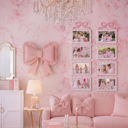 Novabright 2 Sets 4 x 6 Pink Bow Collage Picture Frames Wall Hanging with 8 Openings Coquette Pink Wooden Collage Photo Frames Wall Mounted Preppy Aesthetic Room Decor for Women Bedroom Living Room