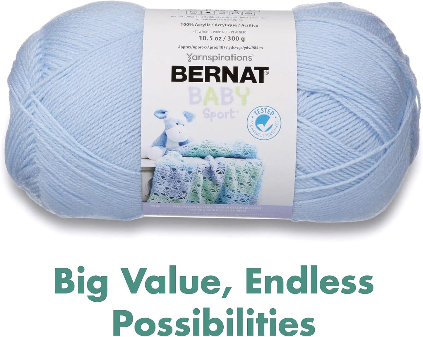 Bernat Baby Sport BB Peach Blossom Yarn - 1 Pack of 12.3oz/350g - Acrylic - #3 Light - 1256 Yards - Knitting/Crochet