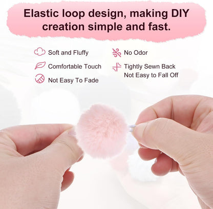 M METERXITY 25-Pack Faux Fur Pom Poms, 1.2 Inch/ 1.6 cm Soft Fluffy Pompoms Balls Faux Rabbit Fur with Elastic Loop for Hats/Bags/Keychains/Knitting Accessories/DIY Crafts [Pink]