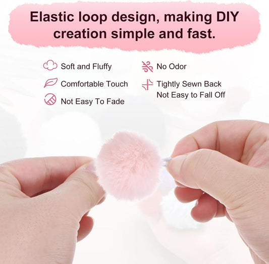 M METERXITY 25-Pack Faux Fur Pom Poms, 1.2 Inch/ 1.6 cm Soft Fluffy Pompoms Balls Faux Rabbit Fur with Elastic Loop for Hats/Bags/Keychains/Knitting Accessories/DIY Crafts [Pink]