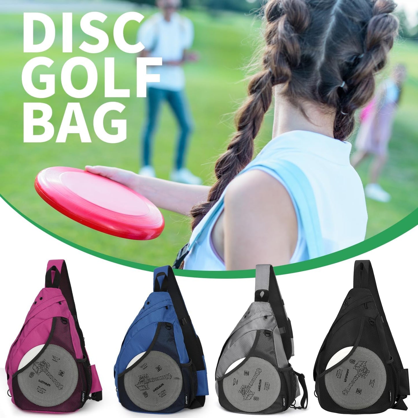 MOYAQI Disc Golf Bag with Retriever Holder and Storage Pockets, Disc Golf Backpack with 8-10 Disc Capacity, Padded Adjustable Strap and Back Panel, Lightweight and Durable