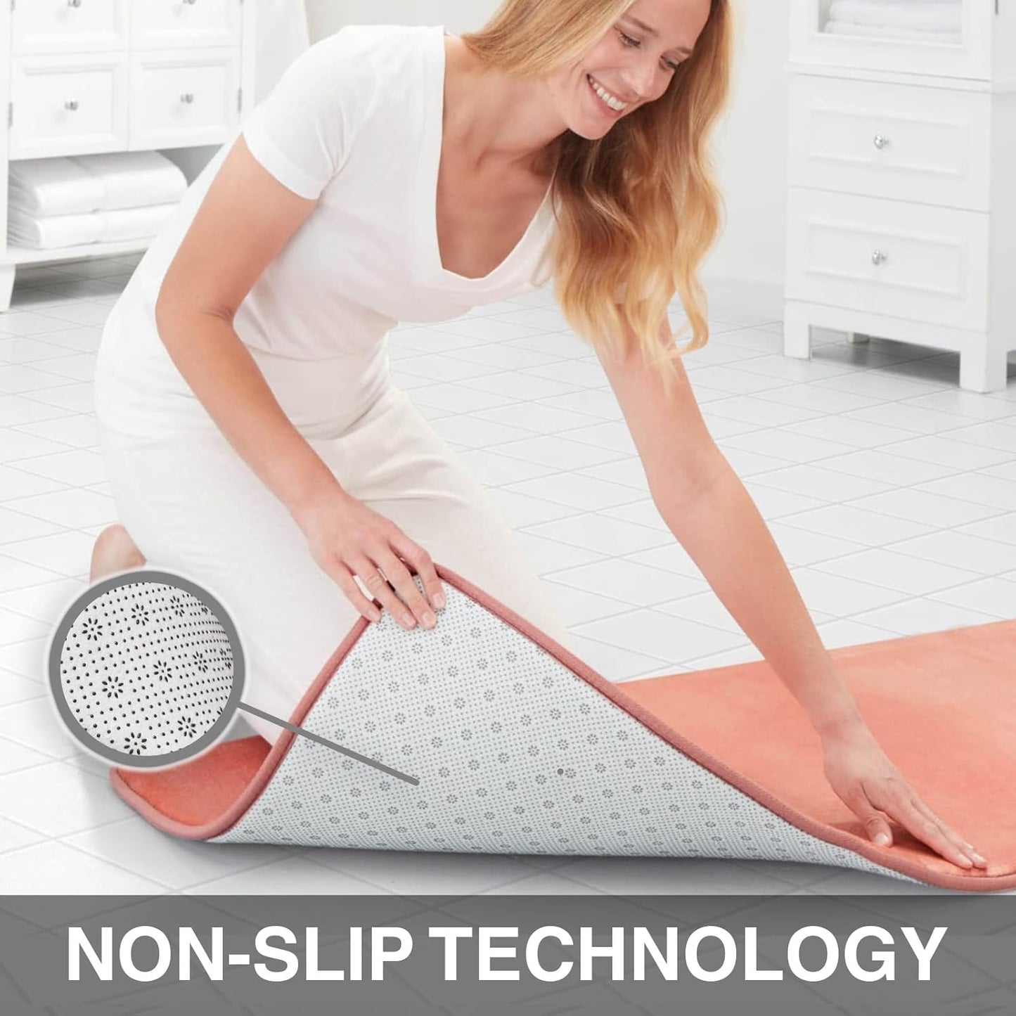 Memory Foam Bath Mat Non Slip Absorbent Super Cozy Velvet Bathroom Rug Carpet (22 inches X 42 inches, Peach)