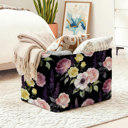 56L Pink Floral Foldable Square Laundry Hamper with Handles – Large Clothes, Blanket & Toy Storage Basket for Home Organization.