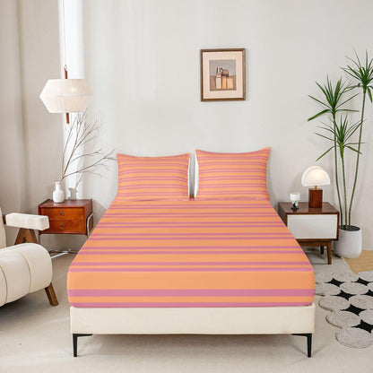 Erosebridal Peach Orange Modern Lines Sheets Queen Size for Kids Teens Adults | Geometric Abstract Striped Bed Sets Retro Classic Horizontal Stripe Sheets Minimalist Stripes Pattern Flat Fitted Sheet