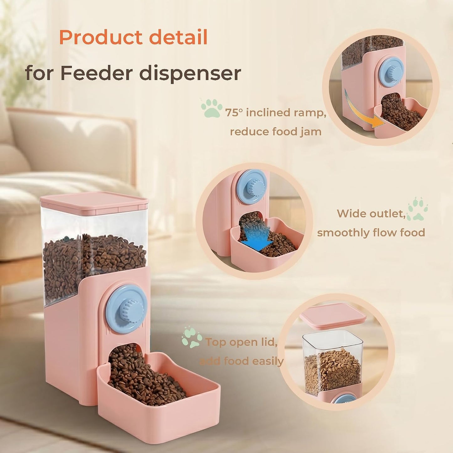 Auto Gravity Food Dispenser for Cage Hanging, 41OZ Capacity Hanging Automatic Pet Cage Feeder, Food Bowl for Cats Dogs Rabbit Ferret Chinchilla Bird Hedgehog Guinea Pig (Pink)