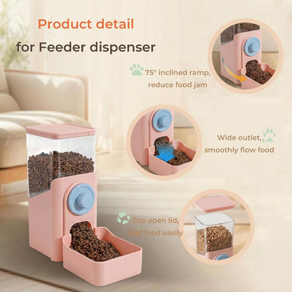 Auto Gravity Food Dispenser for Cage Hanging, 41OZ Capacity Hanging Automatic Pet Cage Feeder, Food Bowl for Cats Dogs Rabbit Ferret Chinchilla Bird Hedgehog Guinea Pig (Pink)