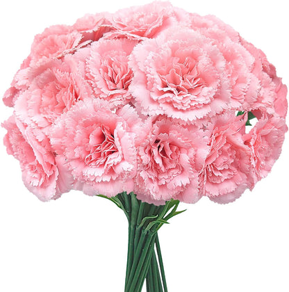 24 Pcs Pink Carnations Artificial Flowers, 11.4 Inch Faux Silk Carnations with Stems for Wedding Bouquets, Home Decor, Table Centerpieces