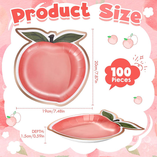 Zhehao 100 Pcs Peach Paper Plates Bulk Peach Party Decorations 7" Disposable Paper Plates for Tableware Peach Fruit Party Supplies Peach Themed Party Decorations Birthday Baby Shower Supplies