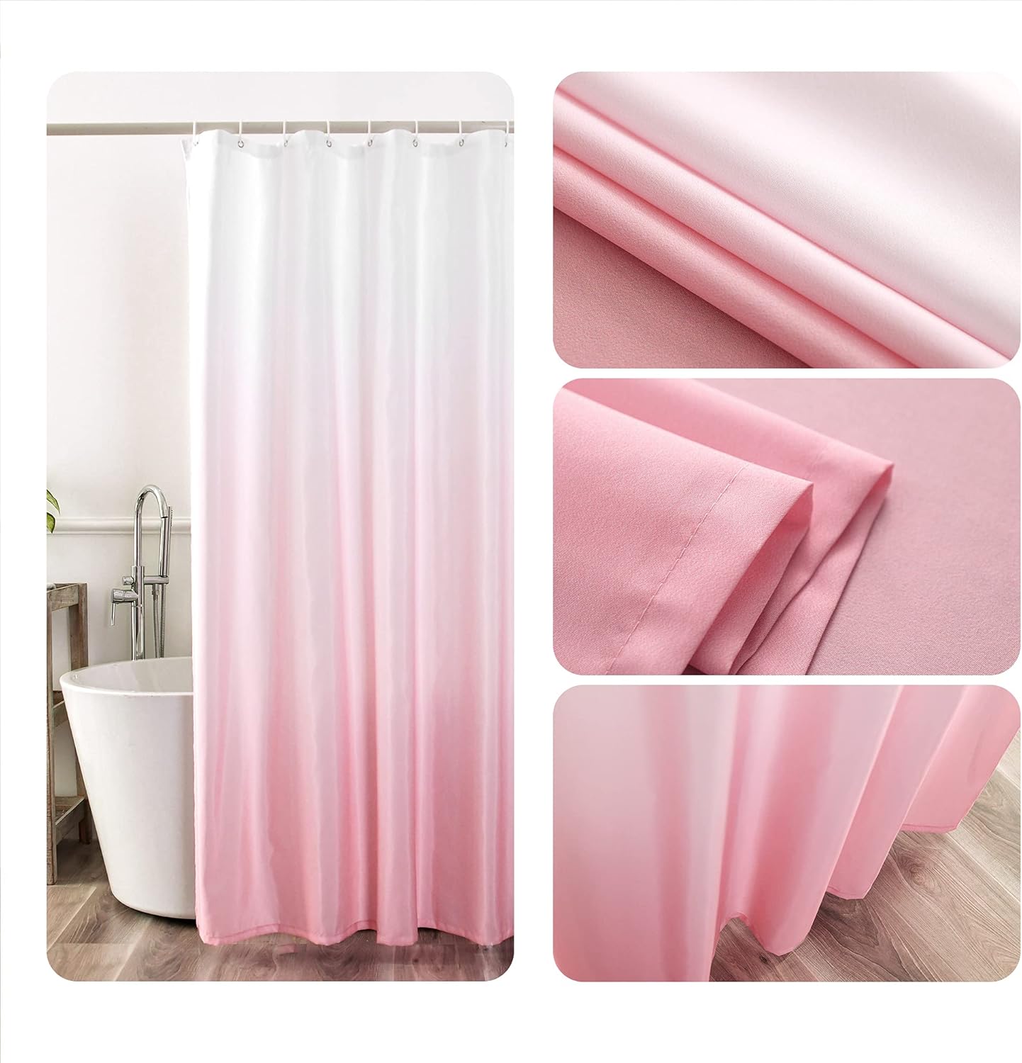 YI & ZE Ombre Pink Shower Curtain Sets for Bathroom Accessories Fabric Polyester Waterproof Modern Shower Curtain Liner with 12 Hooks W72xL72