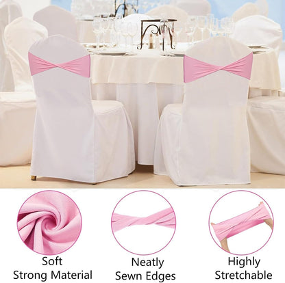 Spandex Pink Chair Sashes 50 Pcs Pink Sashes Bows Elastic Chair Cover Bands Ties Without Buckle for Wedding Party Events Ceremony Birthday