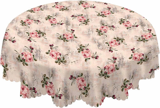 AOYEGO Pink Rose Round Tablecloth 60 Inch Flower Bud Leaf Bouquet Romantic Spring Vintage Nature Pastel Tone Table Cloth Polyester Tablecloths for Home Decor, Parties, Picnic