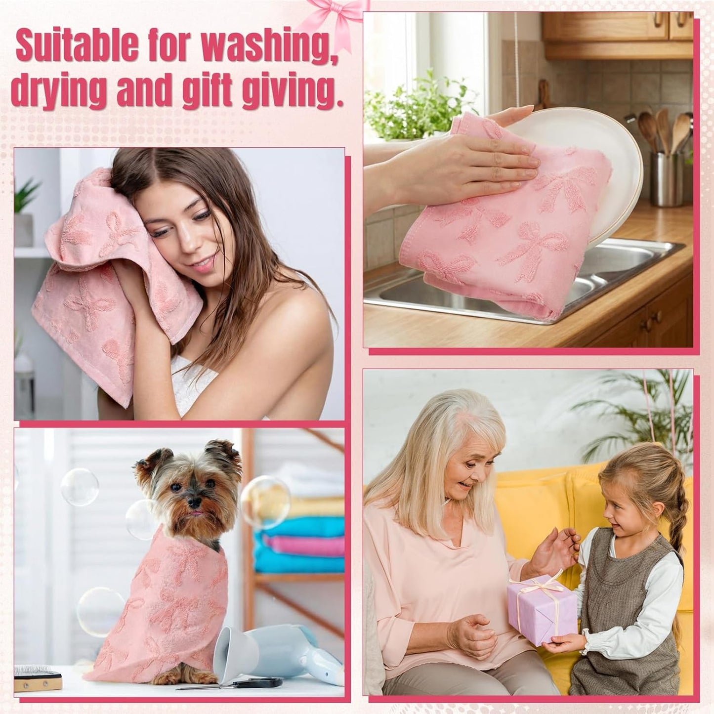 Gilprop 3 Pcs Pink Hand Towels for Bathroom Coquette Bow Towels Pink Bath Decor Cotton Absorbent Decorative Jacquard Kitchen Towel Preppy Bathroom Decor Bridal Shower Wedding Gift