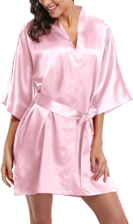 Giova Women's Satin Robe Bride & Bridesmaid Wedding Party Bathrobe Short Kimono Gown