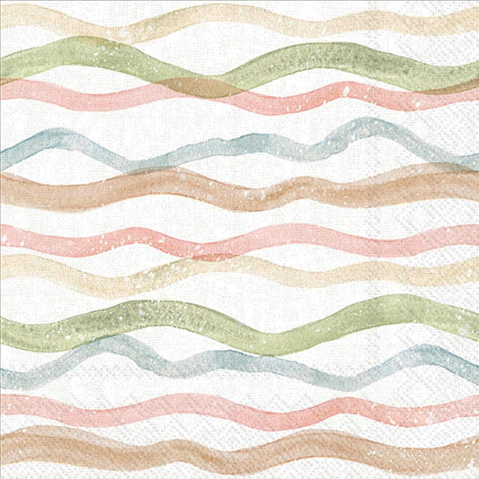 IHR Ideal Home Range Cocktail Napkins Disposable 3-Ply Paper Party Napkin Pack, 5" x 5", Watercolor Coast Waves (Peach), 20-Count