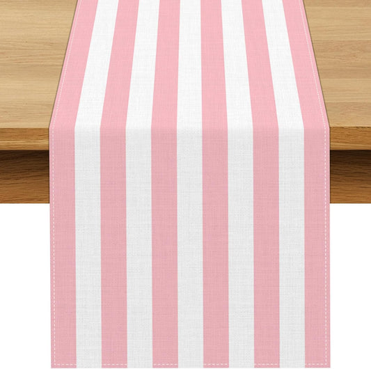 Pink and White Vertical Striped Table Runner Light Pink Birthday Party Decoration Baby Shower Dining Room Home Kitchen Table Decor (Pink, 13" x 108")