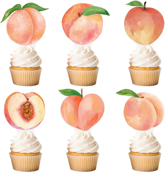 Peach Cupcake Toppers Birthday Party Decorations 48PCS Peach Cupcake Picks Sweet Peaches Fruits Cake Decor for One Sweet Summer Baby Shower Supplies