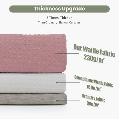 Inhousolu Fabric Shower Curtain, Waffle Weave 230 GSM Polyester, Weighted Hem, Metal Hooks Included, Water Repellent Washable, 72 x 72 Inch, Pink