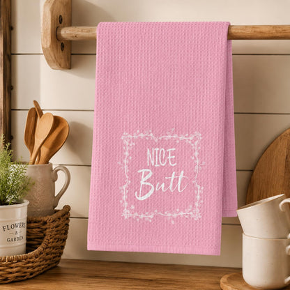 wuguimeii Funny Pink Bathroom Hand Towels - Hello Sweet Cheeks Decorative Kitchen Rustic Bath Towel - Pink Bathroom Accessories Waffle Towel for Farmhouse Restroom 16X24 Inches