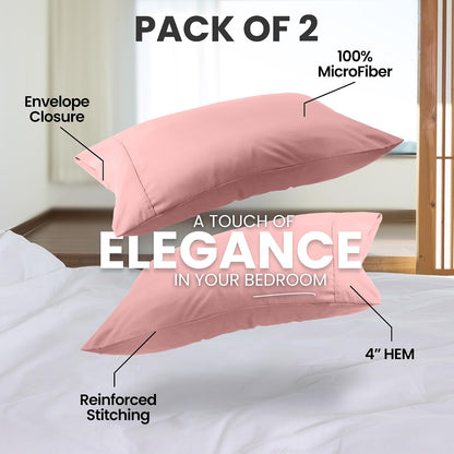 Utopia Bedding Pillow Cases Standard Size 2-Pack – Soft Brushed Microfiber – Envelope Closure – Perfect for Hospitals, Hotels, Guest Rooms – Oeko-TEX Certified, 20x26 Inches (Pink)