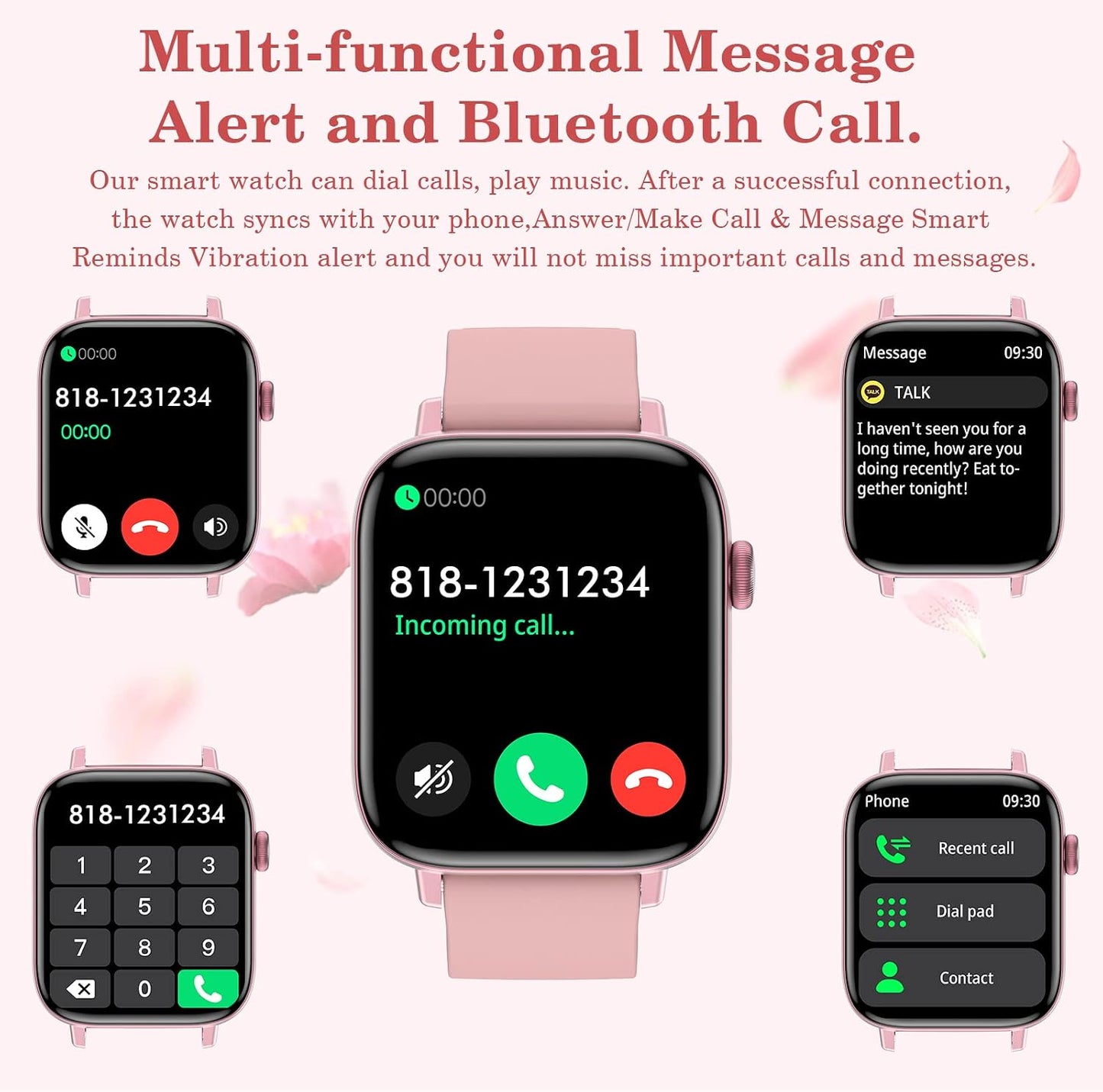 PJYUBVOR 1.9" Smart Watch for Women - Bluetooth Call Fitness Tracker with Heart Rate/Sleep Monitor/Menstrual Reminder, DIY Watch Face Waterproof Smartwatch Compatible with Android iPhone (Pink)