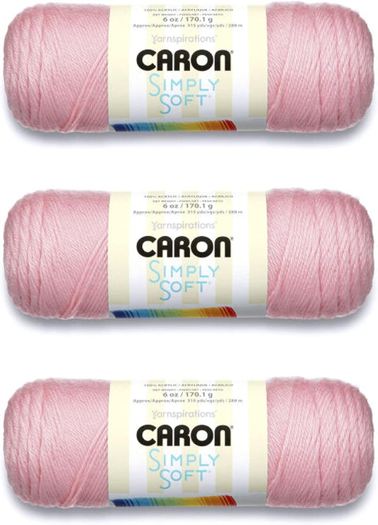 Caron Simply Soft Soft Pink Yarn - 3 Pack of 170g/6oz - Acrylic - 4 Medium (Worsted) - 315 Yards - Knitting/Crochet