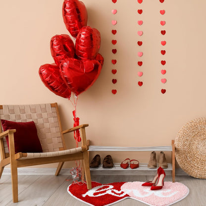 Hoolerry Valentine Heart Rug Double Heart Shaped Rug Decor Non Slip Bathroom Doormat Love Shag Shower Mat Bedroom Living Room Entrance Welcome Floor Decor 15.75 x 31.5 in(Red and Pink)