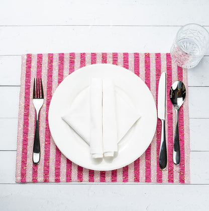 Restaurantware 16 x 12 Inch Dining Table Placemats Set Of 6 Rectangle Kitchen Table Mats - Pink Stripes Easy To Clean Pink Plastic Striped Placemats Wipeable Durable