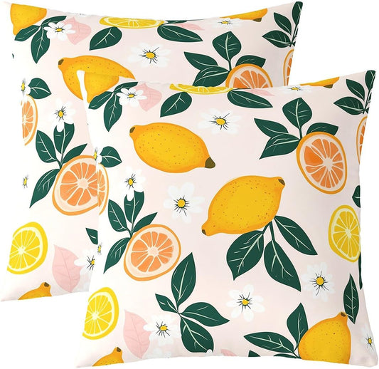 Manfei Lemon Throw Pillow Covers Set of 2 Botanical Leaf Cushion Covers Daisy Floral Summer Fresh Sofa Kids Boys Girls Bedroom Decor Soft Pillows Covers 22x22 Inches Pink Yellow