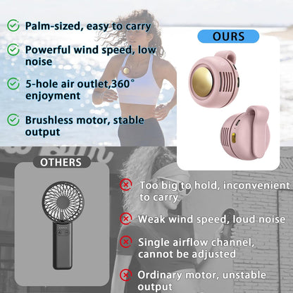 Portable Clip-On Fan, Mini USB Rechargeable 360° Rotatable Fan, Personal Fan 3-Speed Silent Mini Bladeless Fans (Pink and Purple)