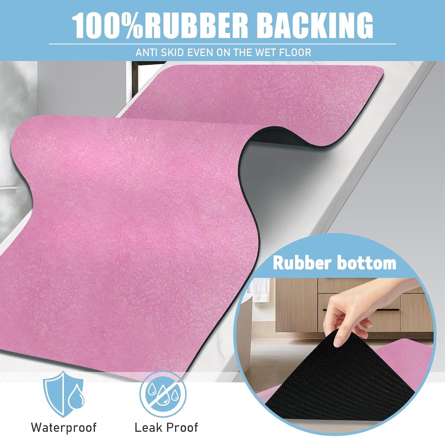 Extra Long Bath mat Diatomaceous Earth Bath mat Super Absorbent Quick Dry Non Slip Bathroom Mat Thin Runner Mat Rug Fit Under Door-Shower Rug for in Front of Bathtub Shower, Pink, 23.6"x66.9"
