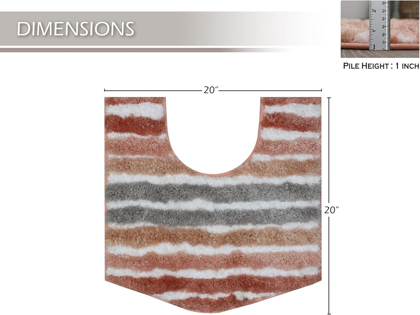 Home Weavers Luxury Toilet Rugs U-Shaped 20x20, Extra Soft and Absorbent Microfiber Bathroom Rugs, Non-Slip Plush Shaggy Bath Mat, Machine Wash Dry, Contour Bathroom Mats for Toilet Base, Coral