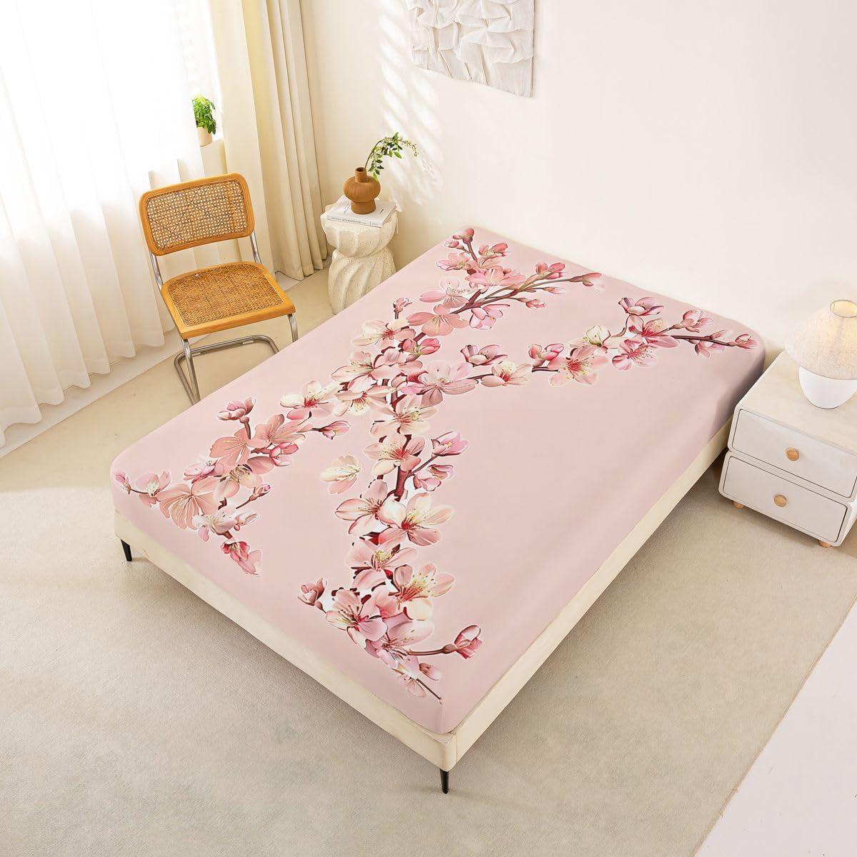 Feelyou Floral K Fitted Sheet with 2 Pillowcases Queen Size Initial Letter Bed Sheets Set 16" Deep Pocket Boys Girls Romantic Flower Bedding Teens Bedroom Decor Breathable Soft Lightweight Microfiber