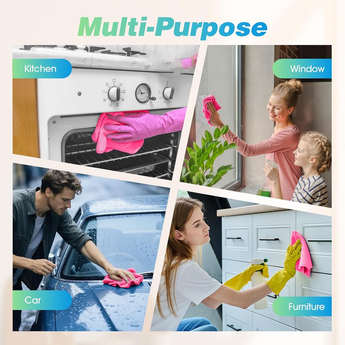 HOMEXCEL Pink Microfiber Cleaning Cloth, 24 Pack Absorbent Cleaning Rags, Lint-Free, Streak-Free Cleaning Towels for Car Kitchen House, 12"X11"