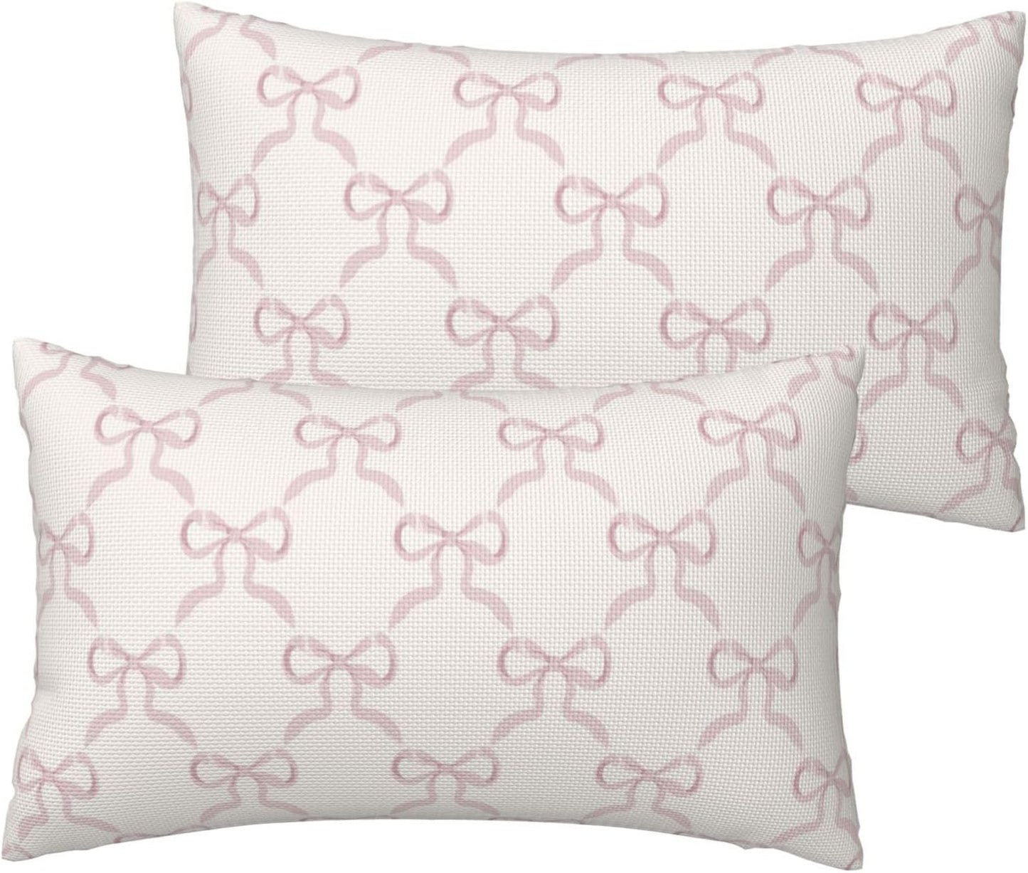 Pink Bow Pillow Covers Cream Ribbon Bow Decorative Throw Pillows Covers 12x20 Inch Set of 2 Bowknot Lumbar Pillow Cover Cushion Cover for Couch Sofa Bedroom