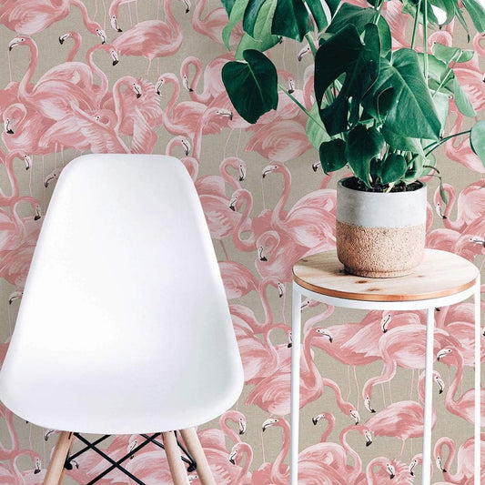 Tempaper Ballerina Pink Flamingo Removable Peel and Stick Wallpaper, 20.5 in X 16.5 ft, Made in the USA