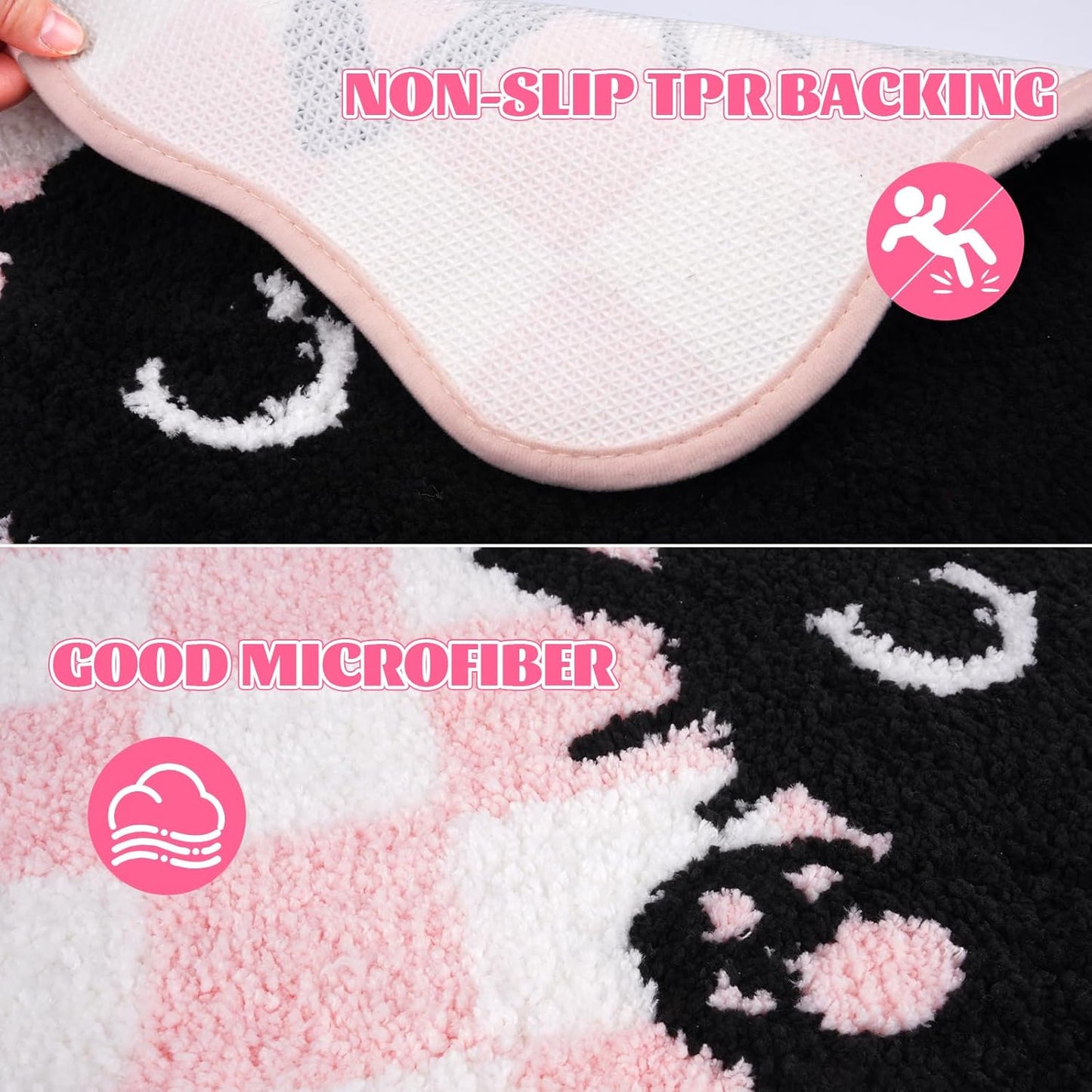 Pink Bathroom Rug - Cat Bath Rugs,Soft and Absorbent,Non Slip Cute Bath Mat for Shower Tub Bedroom,24" x 16"