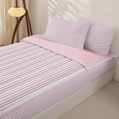 Erosebridal Abstract Striped Light Pink Zipper Comforter Set Full Lines Stripe Bedding Set with Comforters, Sheets, Pillowcases Pinstripe Bed in a Bag Modern Simple Style Bedroom Decor