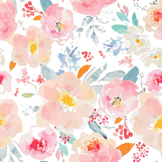 VEELIKE Soft Pastel Pink Floral Peel and Stick Wallpaper Vintage Watercolor Floral Wallpaper for Nursery Girls Room 17.7''x118'' Self Adhesive Waterproof Flower Wall Mural Contact Paper for Cabinets