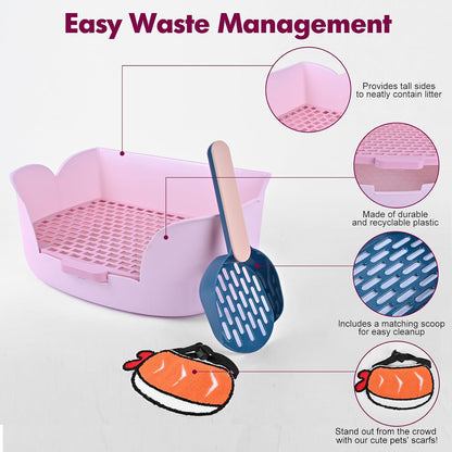 Large Rabbit Bunny Litter Box (15.5" x 11.1" x 6.2") Small Animal Litter Pet Toilet Potty Trainer Corner Litter Bedding Box Pet Pan for Rabbits Guinea Pig Easy to Clean (Light Pink)