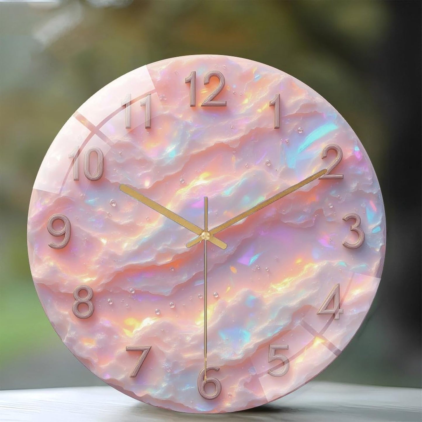 8-Inch Silent Acrylic Wall Clock, Pink Opal Clock Face Numbers Droplets ” Silent Non-Ticking Clock, Artistic Home Decor for Kitchen Bathroom Bedroom Living Room Office