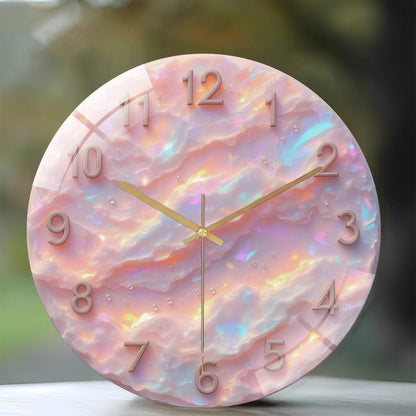 8-Inch Silent Acrylic Wall Clock, Pink Opal Clock Face Numbers Droplets ” Silent Non-Ticking Clock, Artistic Home Decor for Kitchen Bathroom Bedroom Living Room Office