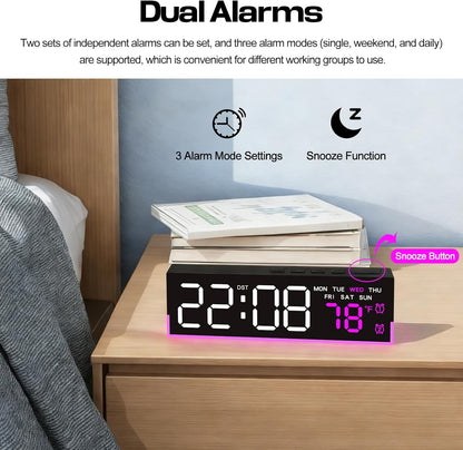 Digital Alarm Clocks for Bedrooms with Light, 7 Inch Small Digital Clock, Bedside Digital Clock with LED Display, Loud Alarm Clock for Heavy Sleepers Adults, Teens, Kids - Ideal Gift