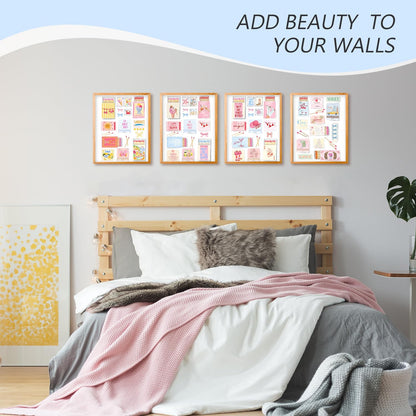 OHDCE Trendy Preppy Retro Wall Art Prints Posters 8x10 Set of 4, Pastel Pink Aesthetic Coastal Cowgirl NYC Fashion Wall Decor Pictures Artwork for Girls Bedroom College Dorm Apartment, Unframed