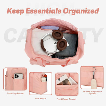Gym Bags for Women & Men - Lightweight Travel Duffle Bag with Shoes Compartment & Wet Pocket, Durable Carry-on Weekend Bag, Pink