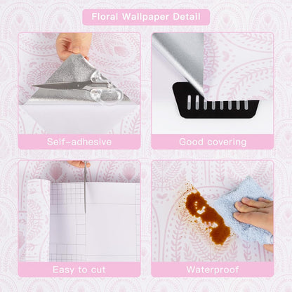 Abyssaly Boho Peel and Stick Wallpaper Pink and White Wallpapers Modern Contact Paper Removable Self-Adhesive Waterproof Wall Paper Vinyl Rolls for Bedroom Bathroom Cabinets Decor 17.3" x 118"